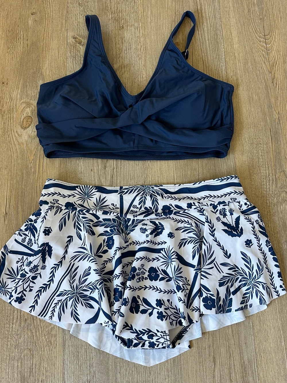 Blue Swim Top & Floral Skirted Bottoms Two-Piece Set - Teen or XS adult (NEW)